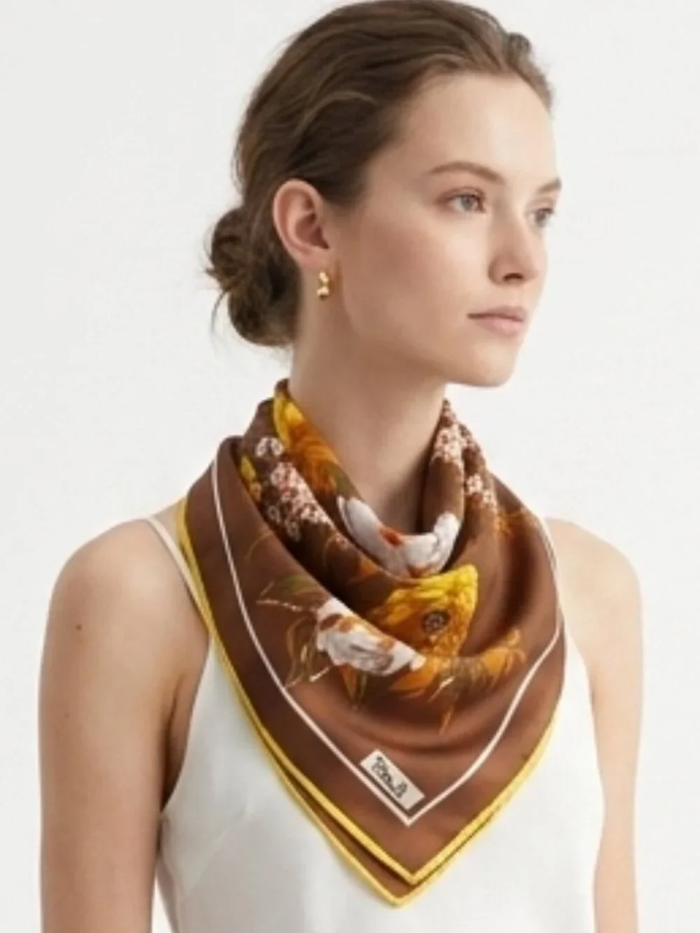 Vintage Paoli Scarf Floral Brown Japan Acetate Retro Boho
